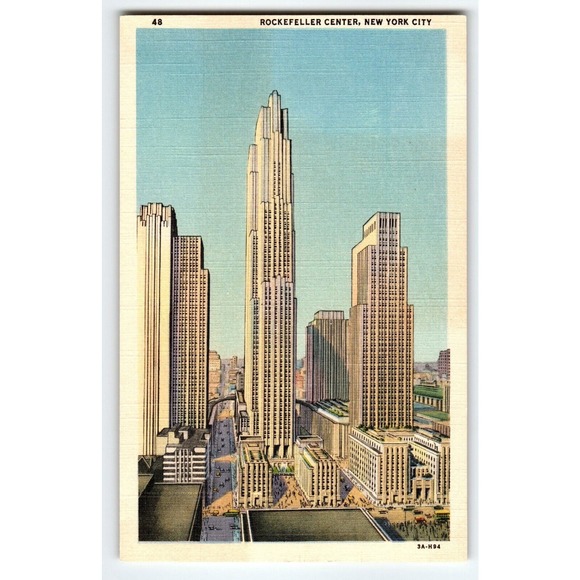 Rockefeller Center Buildings New York City Postcard Linen Curt Teich NYC Unused - Picture 1 of 2